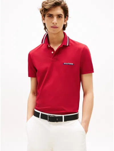 Tommy Hilfiger Regular Fit Hilfiger Tipped Pique Polo In Red