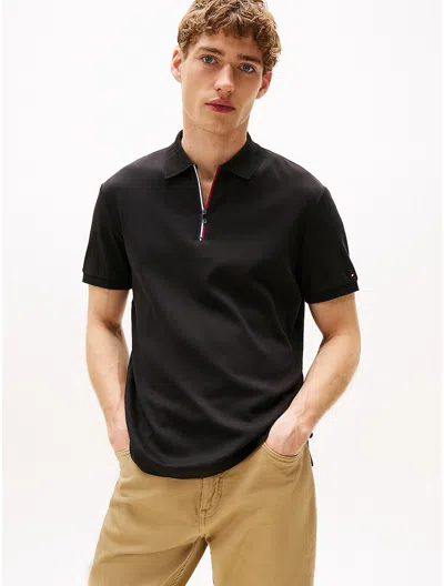 Tommy Hilfiger Regular Fit Interlock Zip Polo In Black