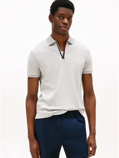 Tommy Hilfiger Regular Fit Interlock Zip Polo In Neutral