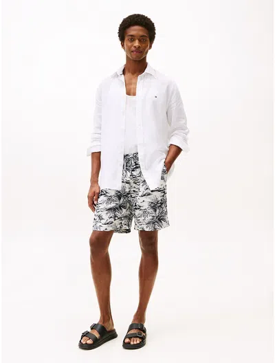 Tommy Hilfiger Regular Fit Island Print Linen Short In Navy