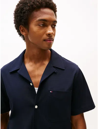 Tommy Hilfiger Regular Fit Knit Camp Shirt In Black