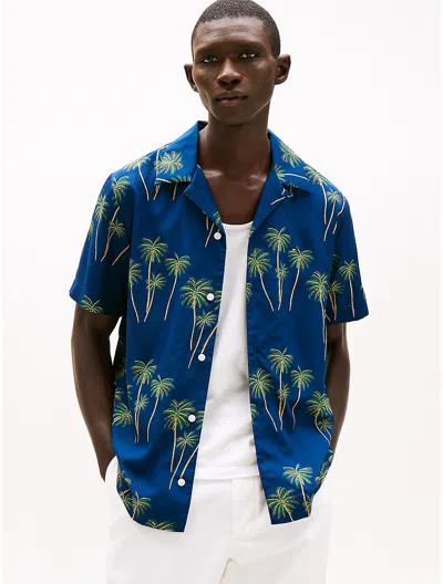 Tommy Hilfiger Regular Fit Lightweight Palm Camp Shirt In Blue