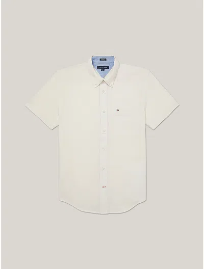 Tommy Hilfiger Regular Fit Linen And Cotton Shirt In White Suede