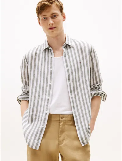 Tommy Hilfiger Regular Fit Linen Stripe Shirt In Green