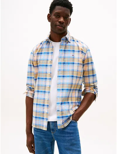 Tommy Hilfiger Regular Fit Madras Stretch Oxford Shirt In Orange