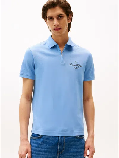 Tommy Hilfiger Regular Fit Mercerized Cotton Zip Polo In Blue