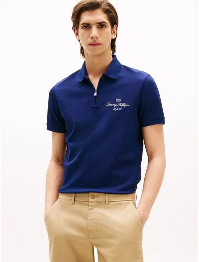 Tommy Hilfiger Regular Fit Mercerized Cotton Zip Polo In Blue