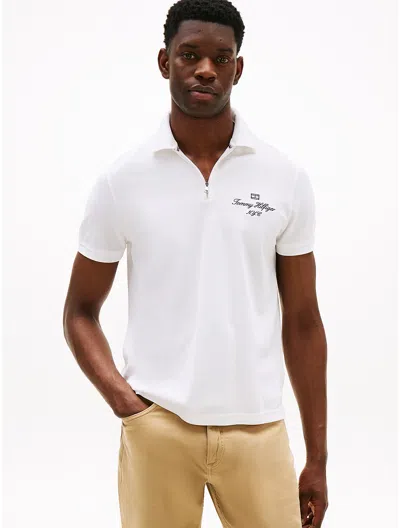 Tommy Hilfiger Regular Fit Mercerized Cotton Zip Polo In Gray
