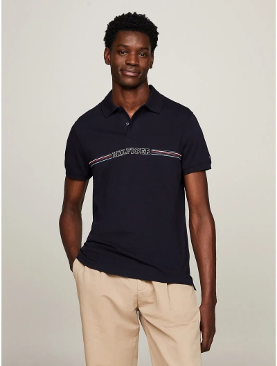 Tommy Hilfiger Regular Fit Monotype Chest Stripe Polo In Navy