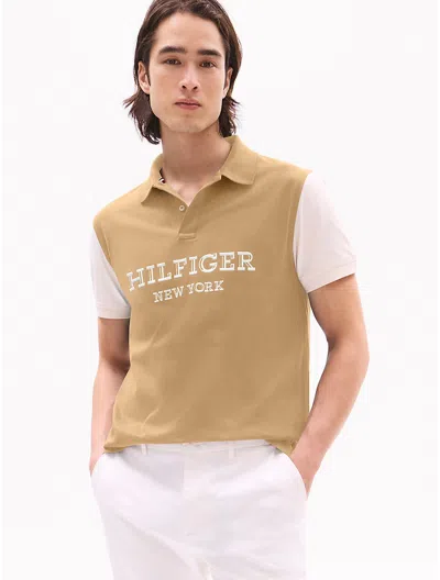 Tommy Hilfiger Regular Fit Monotype Colorblock Polo In Classic Khaki