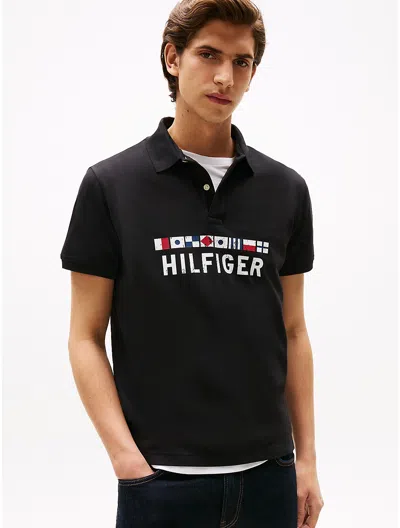Tommy Hilfiger Regular Fit Nautical Graphic Logo Polo In Black