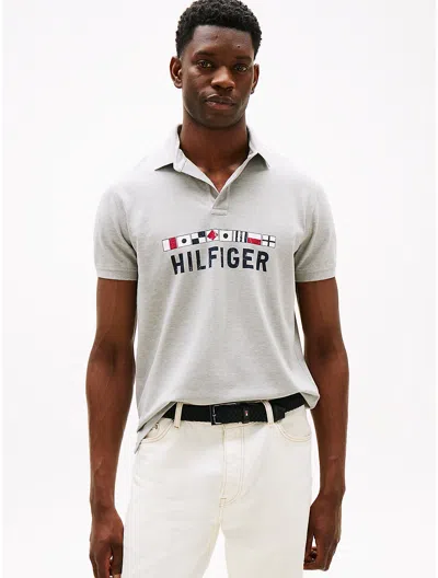 Tommy Hilfiger Regular Fit Nautical Graphic Logo Polo In Gray