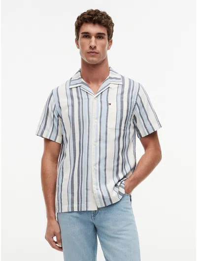 Tommy Hilfiger Regular Fit Open Weave Camp Shirt In Blue