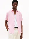 Tommy Hilfiger Flex Poplin Solid Short Sleeve Mens Shirt In Classic Pink