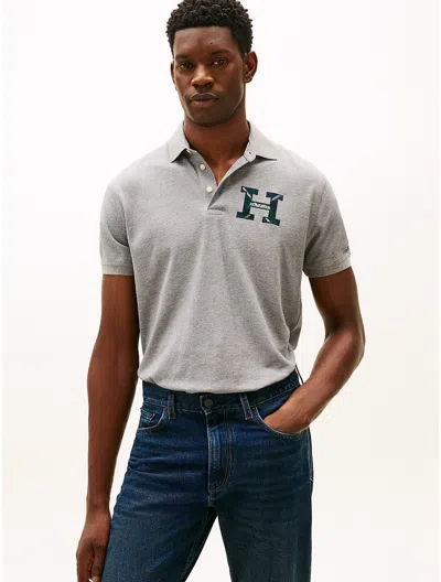 Tommy Hilfiger Regular Fit Plaid Monogram Pique Polo In Gray