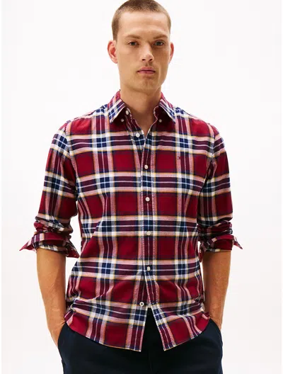 Tommy Hilfiger Regular Fit Plaid Stretch Oxford Shirt In Red