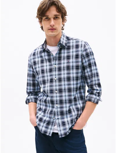 Tommy Hilfiger Regular Fit Plaid Stretch Poplin Shirt In Navy