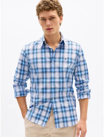 Tommy Hilfiger Regular Fit Plaid Stretch Poplin Shirt In Optic White