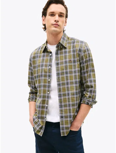 Tommy Hilfiger Regular Fit Plaid Stretch Poplin Shirt In Uniform Olive