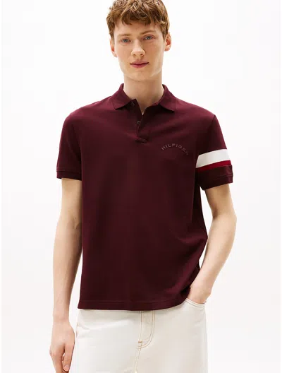 Tommy Hilfiger Regular Fit Signature Stripe Sleeve Polo In Burgundy