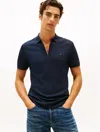 Tommy Hilfiger Regular Fit Smooth Cotton Zip Polo In Blue