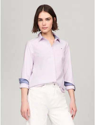 Tommy Hilfiger Regular Fit Solid Stretch Oxford Shirt In Flowery Petal