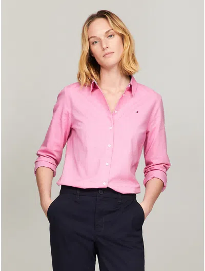 Tommy Hilfiger Regular Fit Solid Stretch Oxford Shirt In Pink Passion