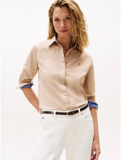 Tommy Hilfiger Regular Fit Stretch Oxford Shirt In Brown