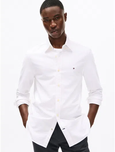 Tommy Hilfiger Core Logo-embroidered Regular-fit Cotton-poplin Shirt In White