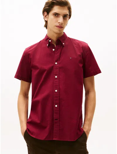 Tommy Hilfiger Regular Fit Stretch Oxford Shirt In Burgundy