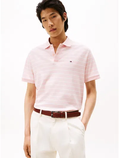 Tommy Hilfiger Regular Fit Stripe Cotton Polo In Pink