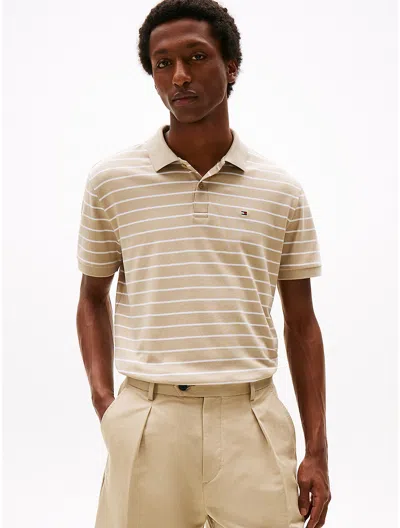 Tommy Hilfiger Regular Fit Stripe Cotton Polo In Beige