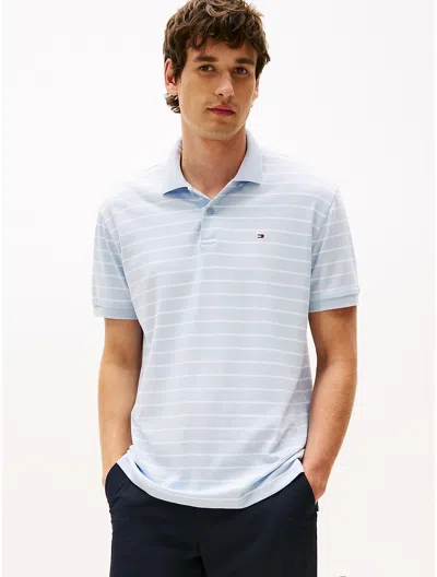 Tommy Hilfiger Regular Fit Stripe Cotton Polo In Breezy Blue