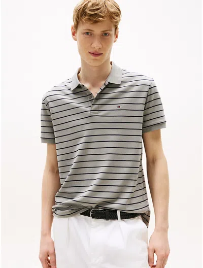 Tommy Hilfiger Regular Fit Stripe Cotton Polo In Hydrogen Grey