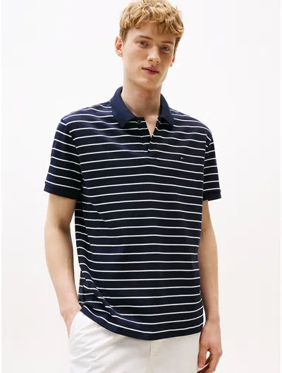 Tommy Hilfiger Regular Fit Stripe Cotton Polo In Navy