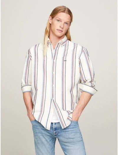 Tommy Hilfiger Regular Fit Stripe Linen Blend Shirt In Calico / Multi