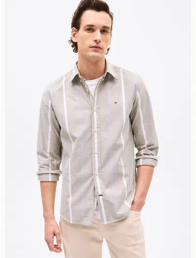 Tommy Hilfiger Regular Fit Stripe Oxford Shirt In Uniform Olive