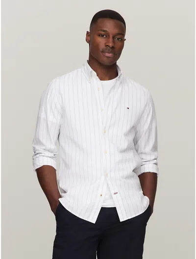 Tommy Hilfiger Regular Fit Stripe Poplin Shirt In Ivory