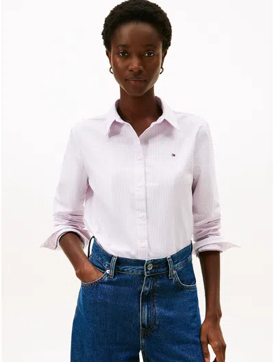 Tommy Hilfiger Regular Fit Stripe Stretch Oxford Shirt In Pink