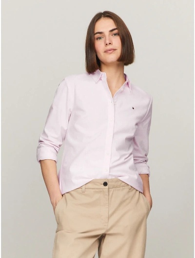 Tommy Hilfiger Regular Fit Stripe Stretch Oxford Shirt In Precious Pink/optic White Th