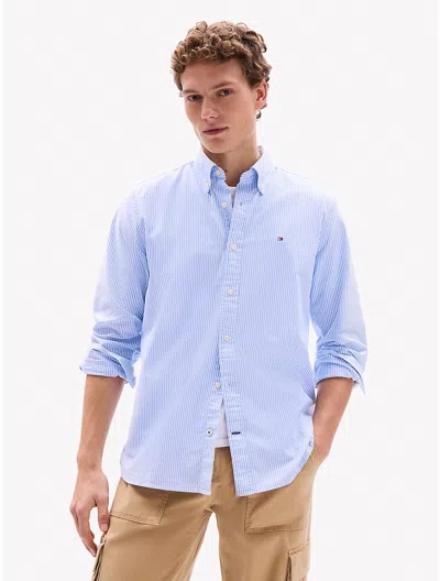 Tommy Hilfiger Regular Fit Stripe Stretch Oxford Shirt In Blue