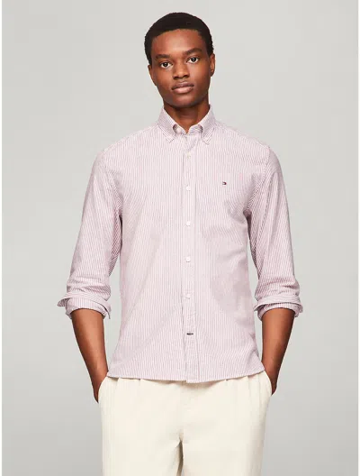 Tommy Hilfiger Regular Fit Stripe Stretch Oxford Shirt In Rouge/optic White