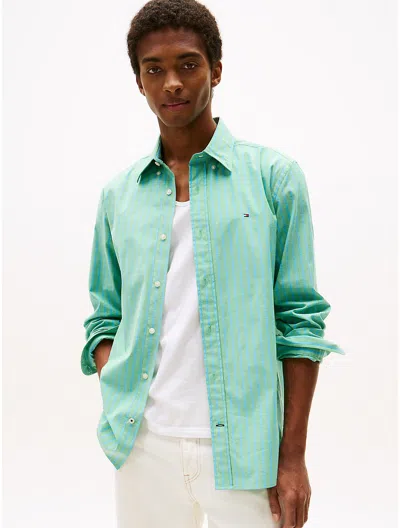 Tommy Hilfiger Regular Fit Stripe Stretch Poplin Shirt In Green