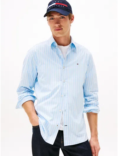 Tommy Hilfiger Regular Fit Stripe Stretch Poplin Shirt In Blue
