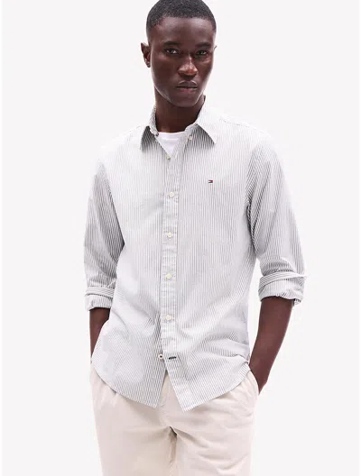 Tommy Hilfiger Regular Fit Stripe Stretch Poplin Shirt In Uniform Olive