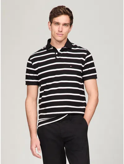 Tommy Hilfiger Regular Fit Stripe Wicking Polo In Black & White Stripe