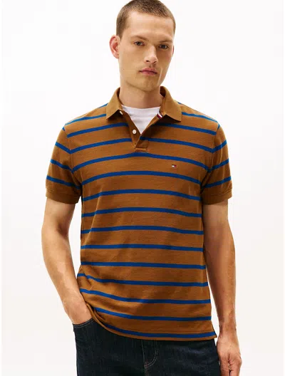 Tommy Hilfiger Regular Fit Stripe Wicking Polo In Brown
