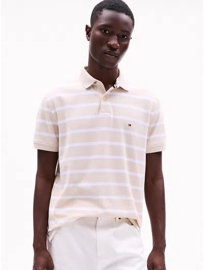 Tommy Hilfiger Regular Fit Stripe Wicking Polo In Classic Beige