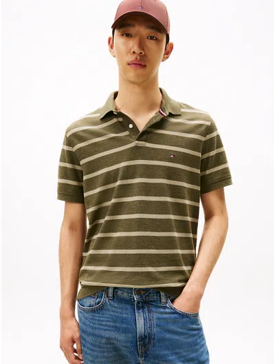 Tommy Hilfiger Regular Fit Stripe Wicking Polo In Green