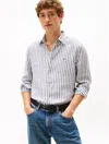 Tommy Hilfiger Regular Fit Striped Linen Shirt In Blue
